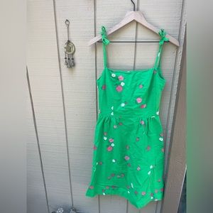 Vintage 60s Hawaiian Green Floral Cotton Sun Dress
